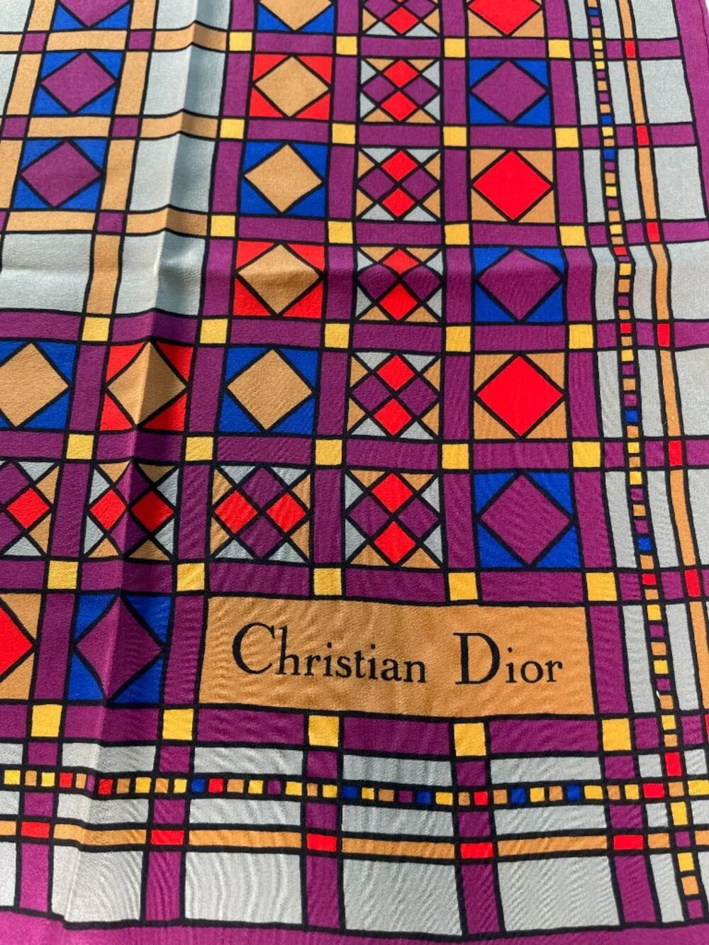Vintage Christian Dior Silk Scarf Geometric Pattern - Picture 2 of 15